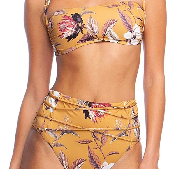 BCBG Gold Floral Bikini Bandeau & Bottom - Picture 2 of 4